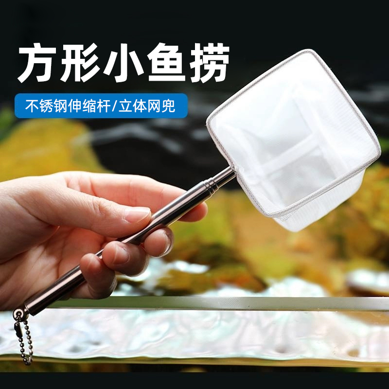小型鱼缸迷你鱼捞网兜不锈钢可伸缩立体捞鱼网渔捞抄网观赏鱼虾捞