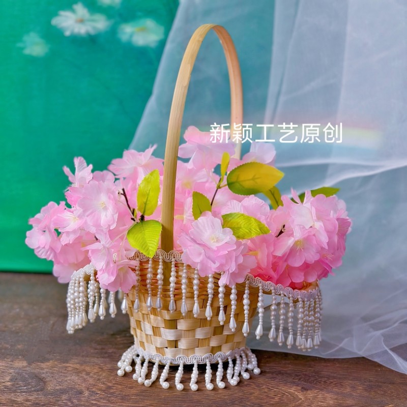 清新花篮古装汉服摄影道具花篮古风舞蹈古装拍摄花篮竹编田园春色