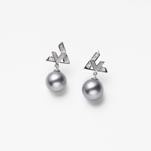 925银气质施家珍珠耳钉女2024年新款潮小众韩国版耳环简约V型耳饰