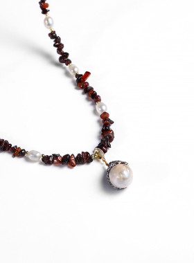 天然淡水珍珠吊坠项链新款石榴石