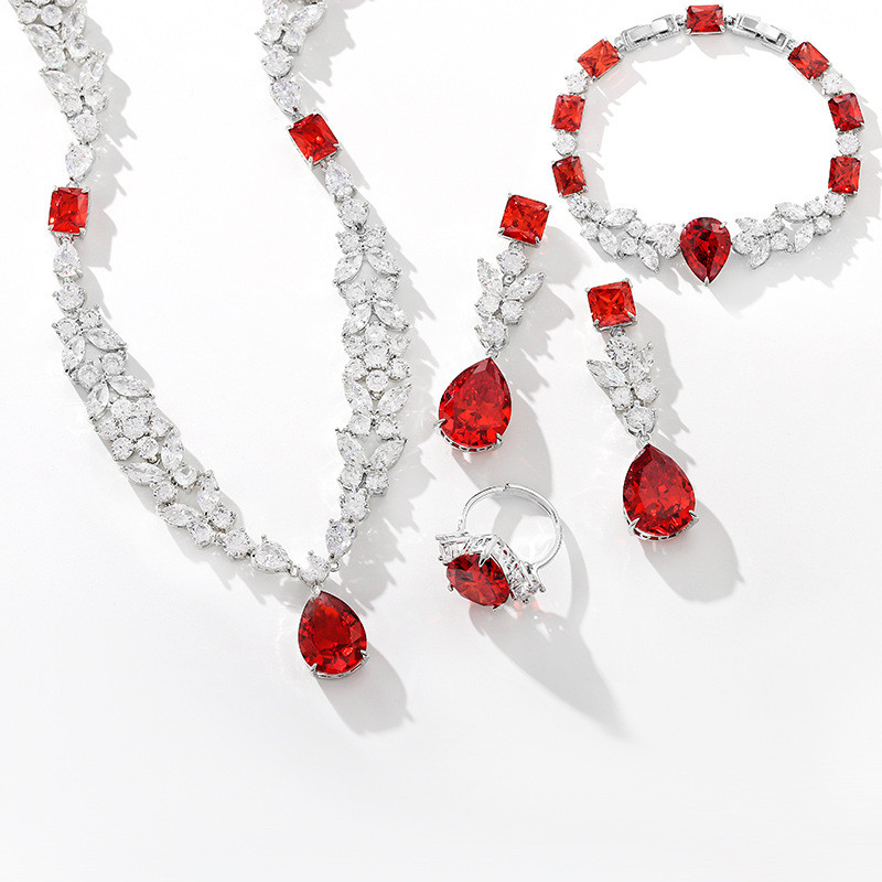 彩宝系列红水晶项链耳环手链戒指