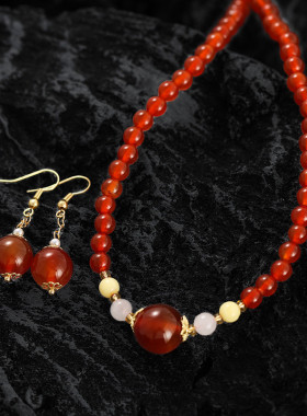 气质个性简约红玛瑙优雅项链复古