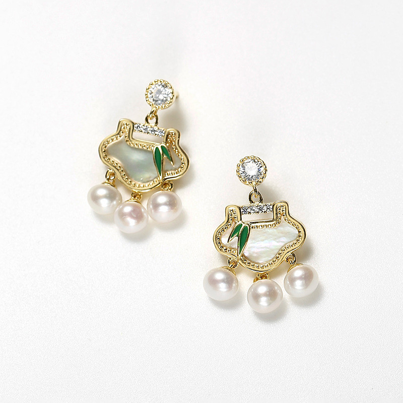 新中式国风淡水珍珠耳环简约民族