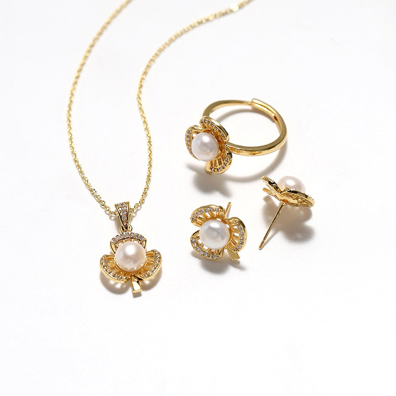 淡水珍珠吊坠项链戒指耳环三件套