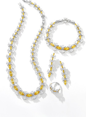 彩宝系列黄色水晶项链耳环戒指手链四件套装网红高级感配饰锁骨链