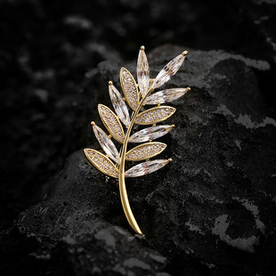 新款简约树叶超闪胸针仙美时尚叶子胸花防走光西服旗袍胸饰开衫扣