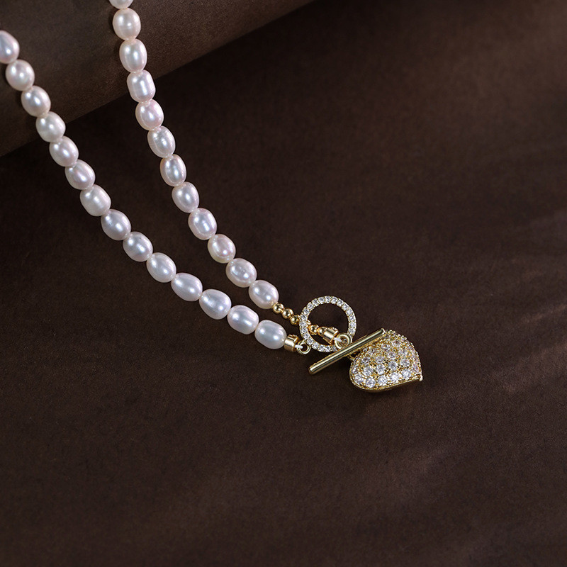 法式复古淡水珍珠微镶锆石爱心项