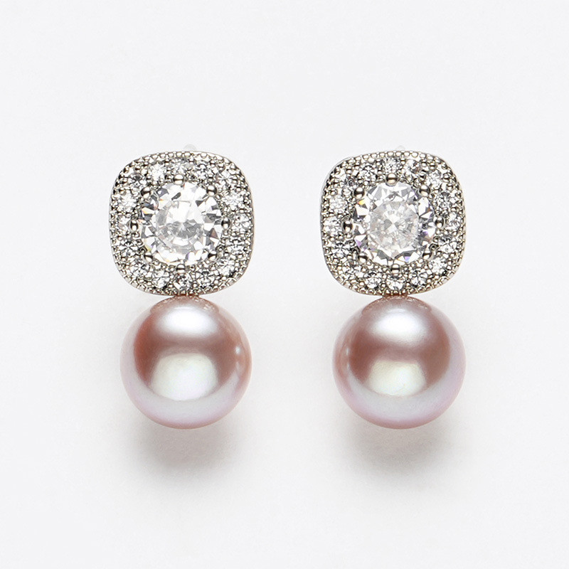 淡水无核紫色珍珠耳钉简约气质时