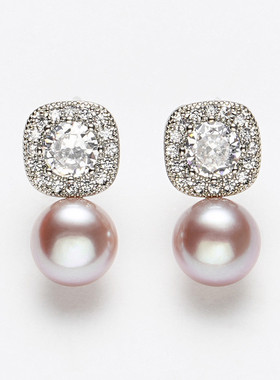 淡水无核紫色珍珠耳钉简约气质时尚高级感耳坠网红韩国版甜美耳环