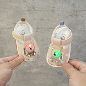 2岁婴儿学步鞋 小童步前鞋 闪灯叫叫软底防滑鞋 宝宝凉鞋 春夏季