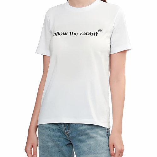 mm休闲个性follow the rabbit字母t恤女短袖夏季圆领上衣亲子tee