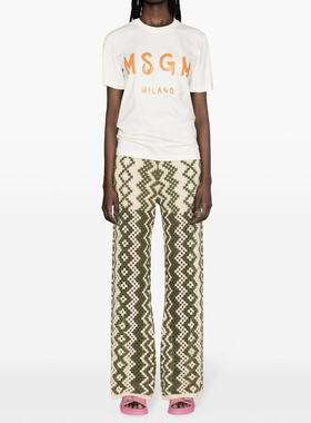 m家基础字母logo简约橙色印花t恤女短袖白色夏季圆领休闲简约tee