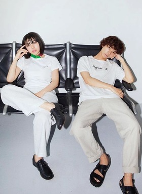 M1122小众法式ab简约印花字母t恤女短袖夏季圆领收腰通勤黑色上衣