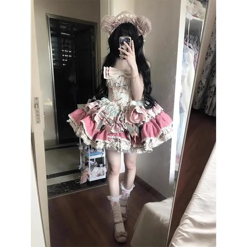 法式奶甜初恋洛丽塔洋装公主风蓬蓬蛋糕裙正版Lolita吊带连衣裙