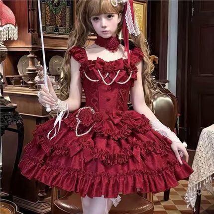 全款巴巴露亚Lolita洋装优雅公主礼服款JSK正版洛丽塔cos红连衣裙