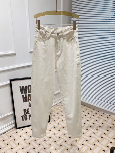 女装 女宽松潮韩版 2023年新款 子白色微垮休闲牛仔裤 哈伦直筒 裤 秋款