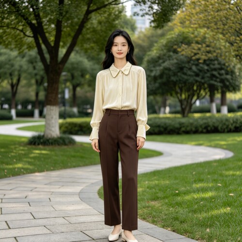 轻次米黄桑蚕丝丝绒通勤女衬衫