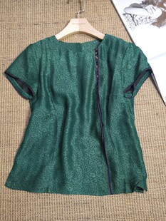 仙仙桑蚕丝圆领套头短袖的上衣2025年中式真丝香云纱小衫J134