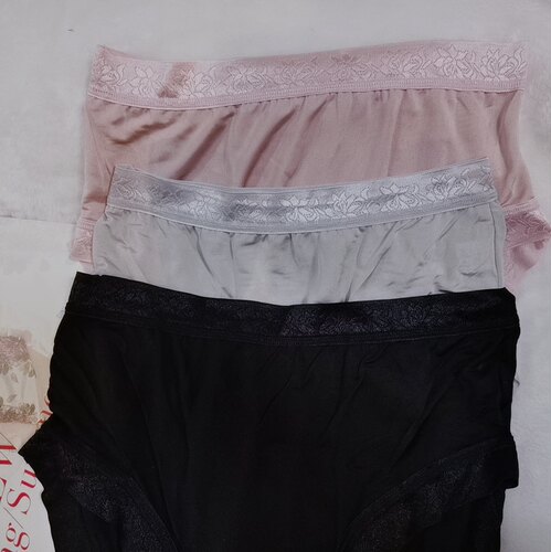 仙仙桑蚕丝纯色内裤花边中腰