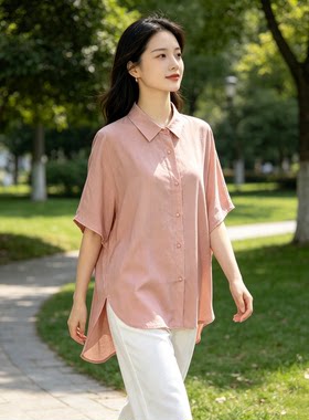 夏季桑蚕丝宽松蝙蝠袖显瘦衬衫