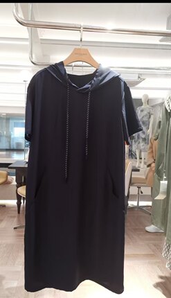 新款高级杭州真丝重绉连衣裙女短袖连帽纯色中年桑蚕丝休闲裙夏季
