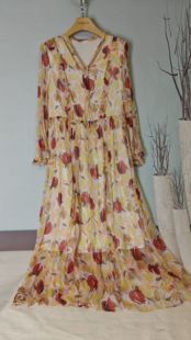 【夏风律动】春夏新款桑蚕丝连衣裙女时尚顺于乔印花长袖长裙A30