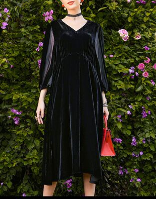 真丝丝绒长裙桑蚕丝纯色