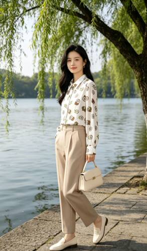 秋季桑蚕丝印花宽松长袖衬衫女