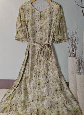 H36大裙摆，这价超值！仿真丝气质V领飘逸连衣裙 夏季凉快公主裙