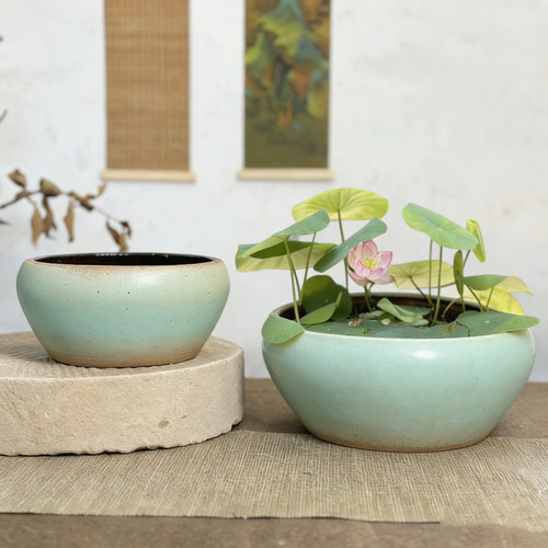 复古绿陶瓷无孔水培花盆