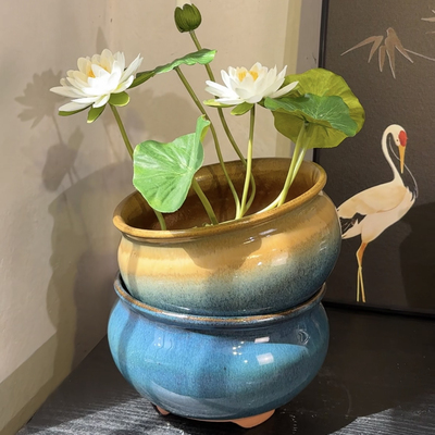 三足碗莲花盆微莲盆无孔水培花盆碗莲花盆铜钱草花盆复古窑变