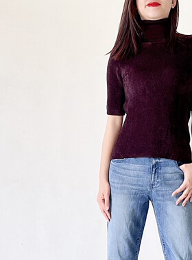 晓晓外贸 女 哇简单优雅又迷份量感翻领毛圈短袖百搭针织衫~A2086