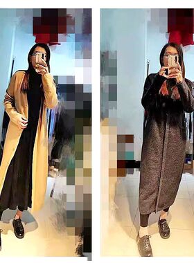 晓 外贸女J003版型赞 2色可当袍穿高温片羊毛V领长针织开衫~A2888