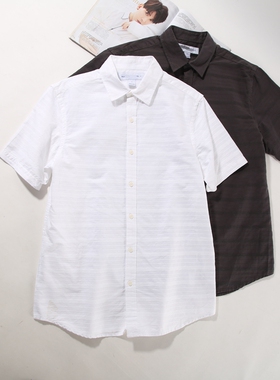 外贸 品牌男神滴 质感控入 暗感条纹 短袖纯棉男装休闲衬衫~A3081
