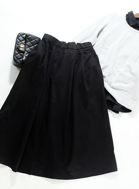 纯原外贸女J012 超好品质 舒展大气亲肤棉麻百搭黑色半身裙~A3145