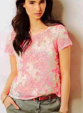 晓晓外贸 女 外面及少有 蕾丝摇花实在太漂亮 短袖罩衫T恤~~A3172