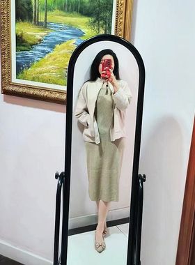 晓 外贸女J003新思路大方小廓型立领 100%羊毛拉链外针织衫~A1790