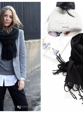 福利热推可作情侣款  黑色水波纹100%羊绒围巾【特价 】 A790