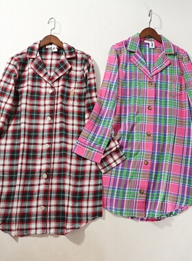 外贸女装 J006舒适磨毛 超好品质中长款格纹睡裙~~A4880