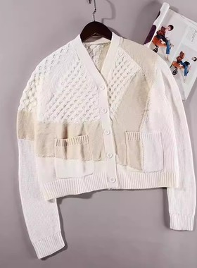 晓 外贸女J003 美 趣味拼色炒重工厚实且温暖短针织开衫~ A2845