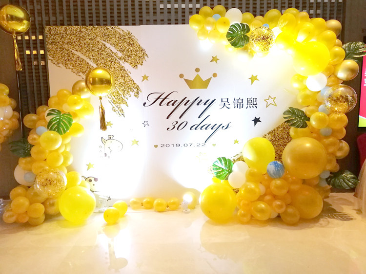 白金儿童成人生日背景布宝宝满月周岁派对拍照海报墙甜品气球定制