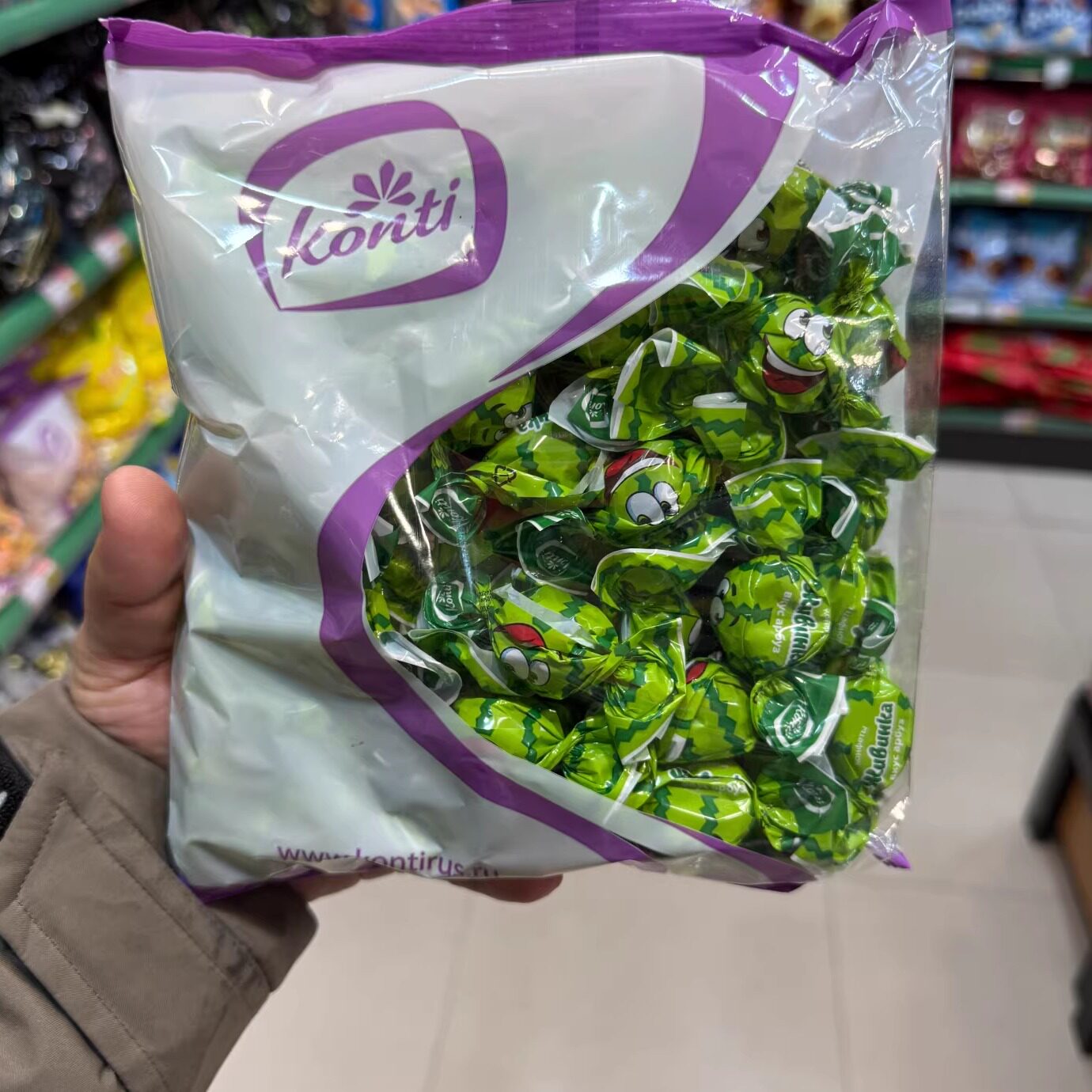 KONTI康吉俄罗斯进口夹心软糖西瓜味菠萝樱桃味炼乳味混合水果