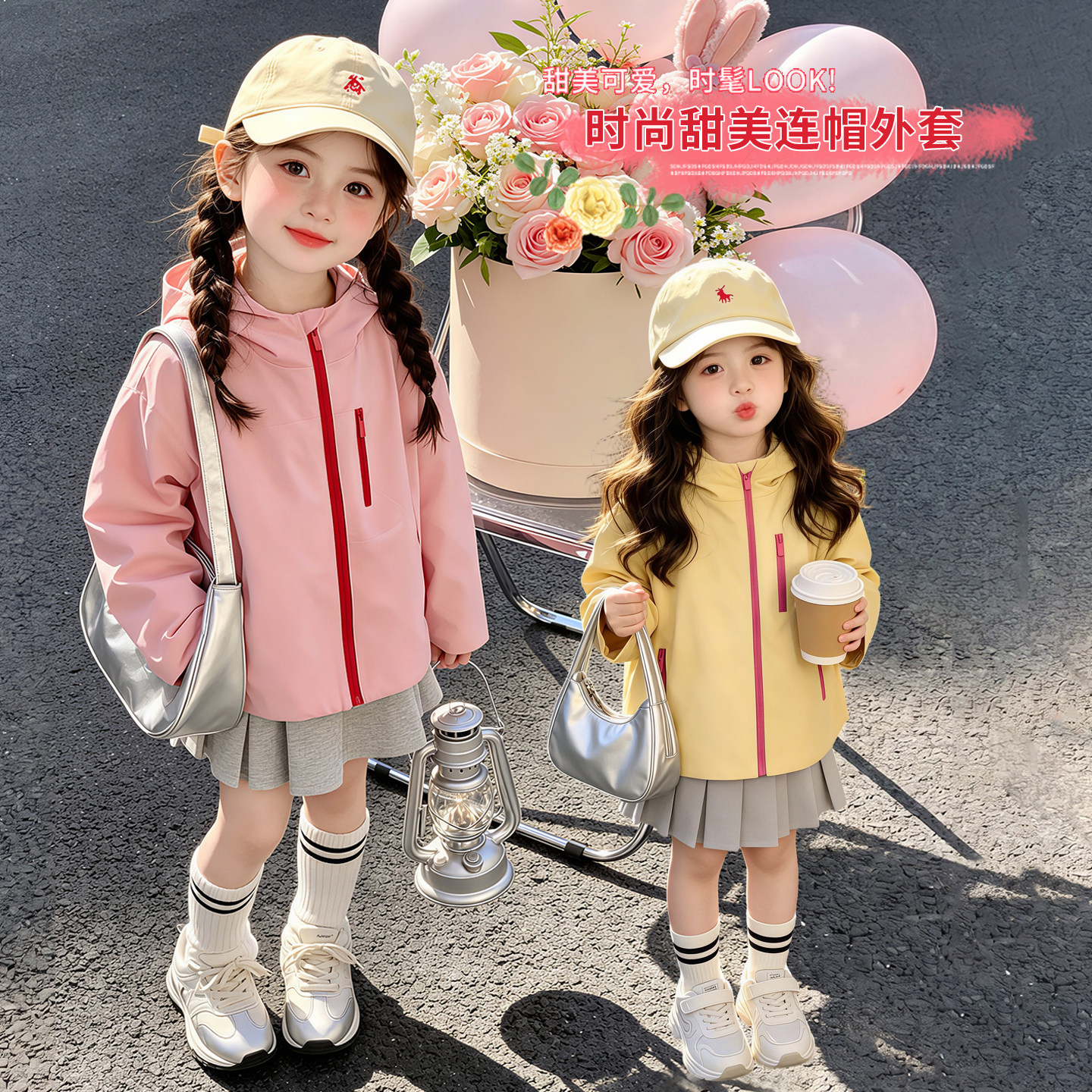 女童秋装2026新款秋冬季儿童连帽冲锋衣外套夹克女宝潮酷上衣开衫