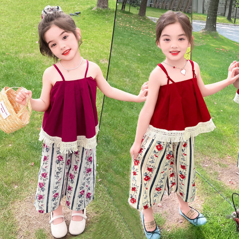 女童套装2025新款夏季儿童洋气吊带薄款背心阔腿裤两件套女宝夏装