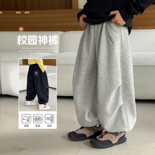 男童一体绒卫裤冬季新款儿童韩版加厚宽松束脚裤中大童洋气休闲裤