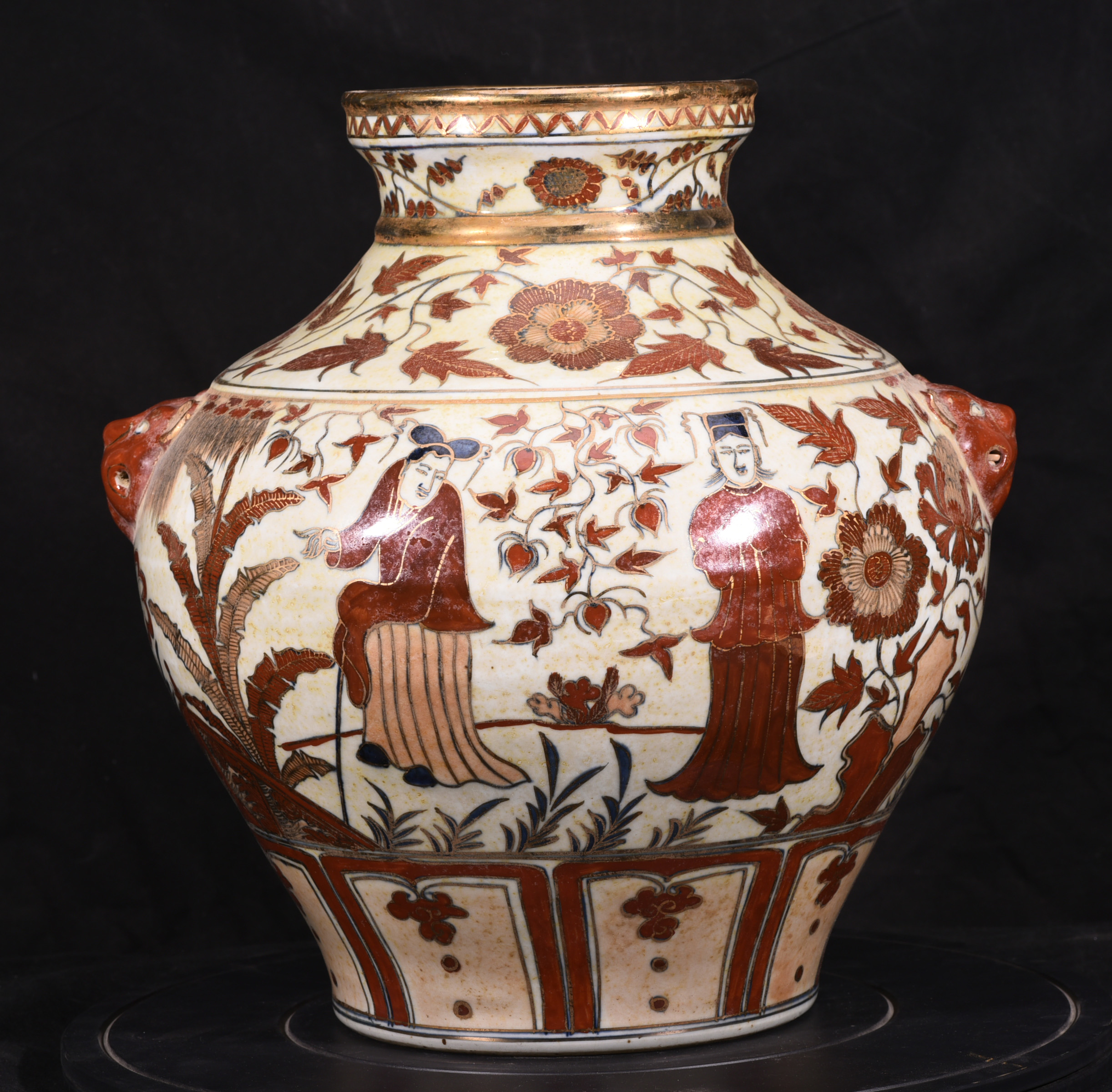 大元国至正八年制矾红描金百花亭戏剧人物故事纹大罐