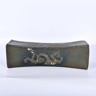 大唐鲁山窑乌金窑变褐彩云龙纹方型枕头