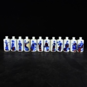 大清乾隆年制松柴烧青花釉里红红楼梦十二金钗纹康熙款 鼻烟壶