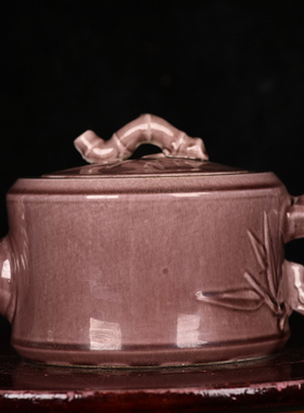 明弘治紫釉竹节酒壶茶壶