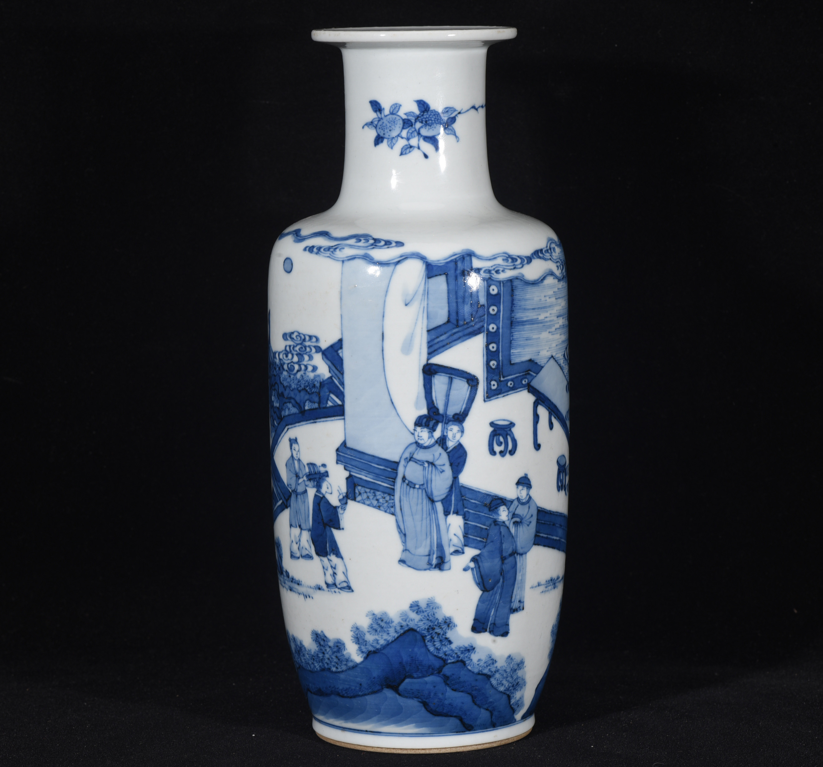 大清康熙年制青花加官晋爵纹棒槌瓶